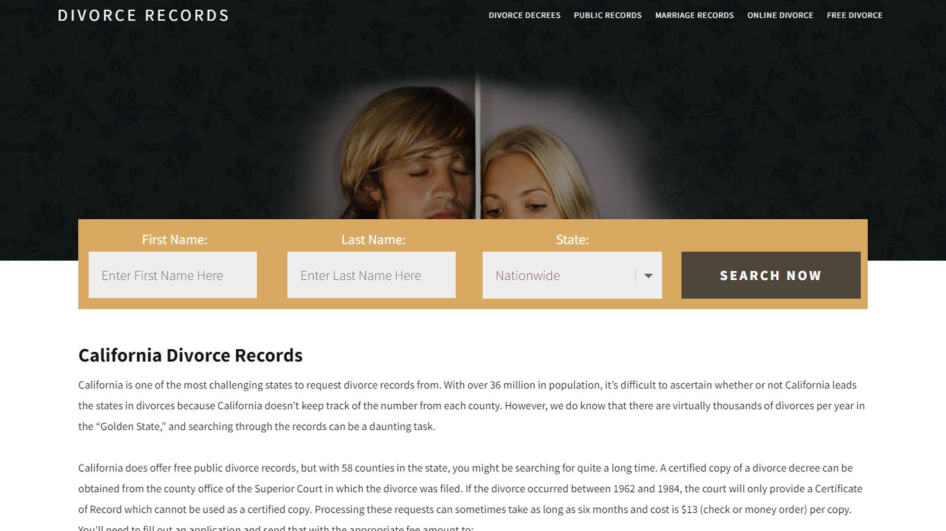 California Divorce Records | Enter Name & Search | 14 Days FREE